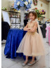 Beaded Champagne Lace Tulle Flower Girl Dress With Shawl